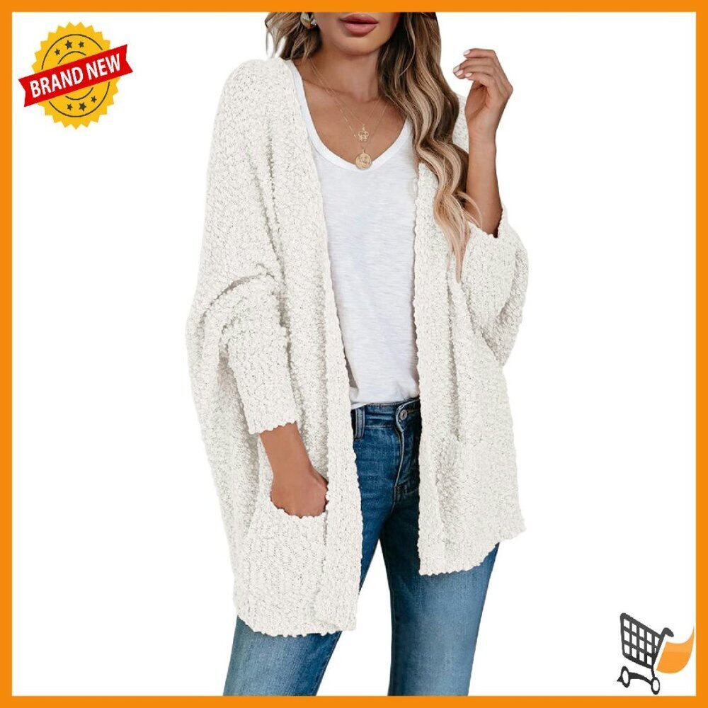 Chunky Popcorn Knit Cardigan Oversized Batwing Sleeve Open Front Sweater